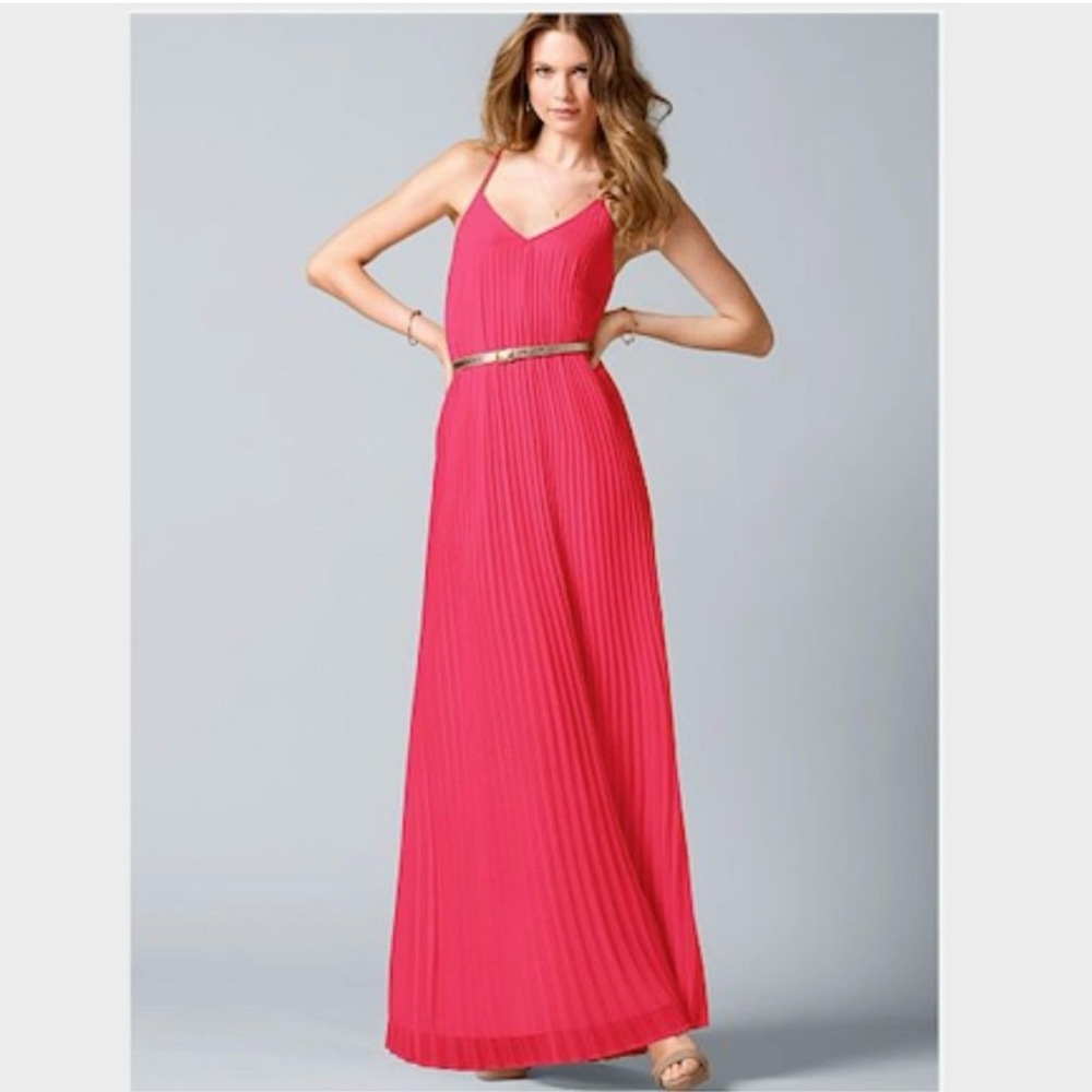 Victoria's Secret Knife Pleated Maxi Dress Neon Pink Size Medium